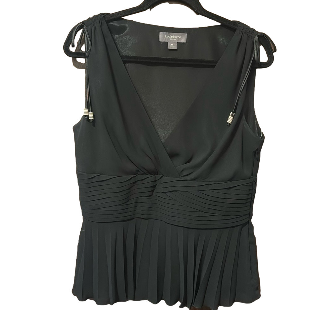 Liz Claiborne Sleeveless Formal Deep V-Neck Blouse with Cinched Shoulders